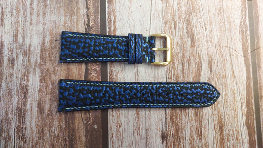 Blue Full Grain Shark Skin Leather Strap For Rolex Date 1505 34mm Watch
