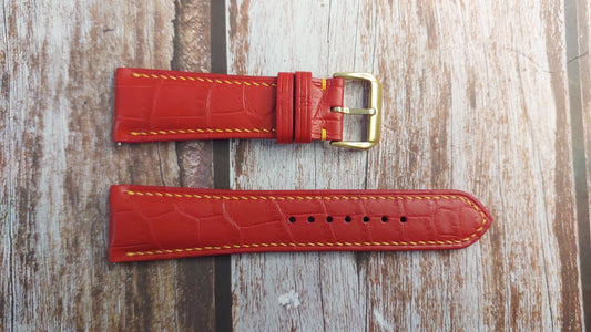 Red Full Grain Crocodile Leather Strap For Rolex Date 1505 34mm Watch