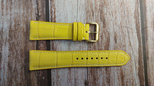 Yellow Full Grain Crocodile Leather Strap For Rolex Date 1505 34mm Watch