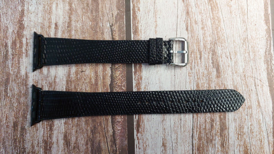 Black Full Grain Lizard Leather Strap For Apple Watch Series 6 (40mm)