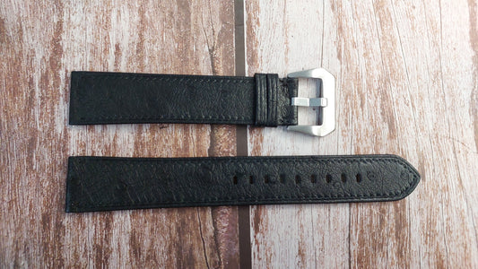 Black Full Grain Ostrich Leather Strap For Panzera Watch