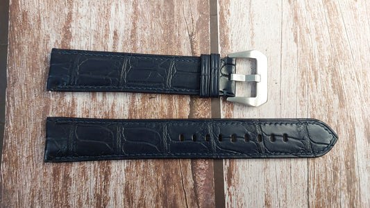 Dark Blue Full Grain Crocodile Leather Strap For Panzera Watch