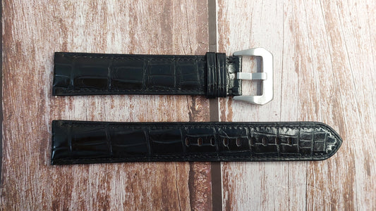 Black Full Grain Crocodile Leather Strap For Panzera Watch