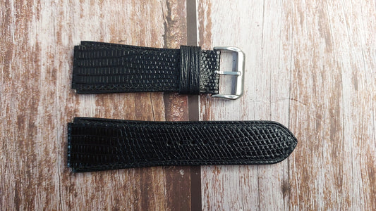 Black Lizard Leather Custom Notched Strap For Zenith Defy Classic Watch