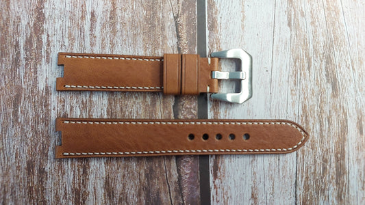 Brown Minerva Box Leather Custom Notched Strap For Stauer Watch