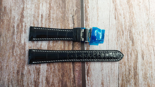 Black Full Grain Crocodile Leather Strap For Graham Silverstone Chrono Watch