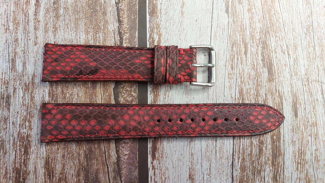Red Full Grain Snakeskin Leather Strap For Movado Watch