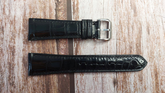 Black Full Grain Crocodile Leather Strap For Seiko SWR049 Watch