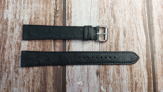 Black Full Grain Ostrich Leather Strap For Citizen Corso Watch