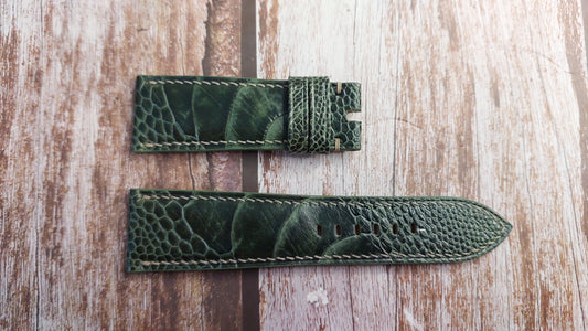 Moss Green Full Grain Ostrich Leg Leather Strap
