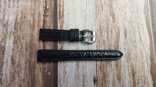 Black Full Grain Crocodile Leather Strap