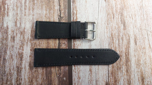 Black Swift Leather Strap For Bulova American Clipper Classic Stainless Steel Case Model 96B312Watch