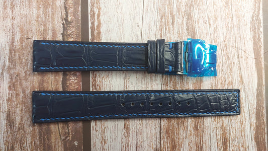 Dark Blue Full Grain Crocodile Leather Strap For Archimede Pilot 42 Watch