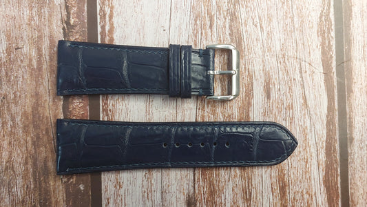 Dark Blue Full Grain Crocodile Leather Strap For Garmin Fenix 6x Pro Watch