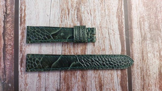 Moss Green Full Grain Ostrich Leg Leather Strap For Gold Rolex Perpetual Date Watch