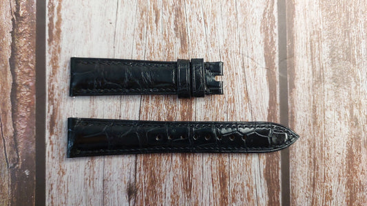 Black Full Grain Crocodile Leather Strap For Gold Rolex Perpetual Date Watch