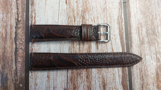 Dark Brown Full Grain Ostrich Leg Leather Strap For Glashutte Original Senator Excellence Panorama Date Watch