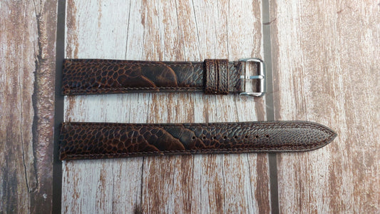Dark Brown Full Grain Ostrich Leg Leather Strap For Orient Bambino Openheart Watch