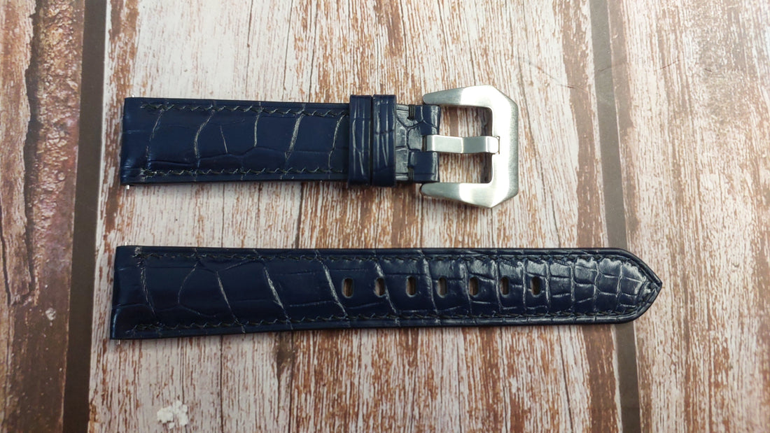 Dark Blue Full Grain Crocodile Leather Strap For Movado Signature Watch