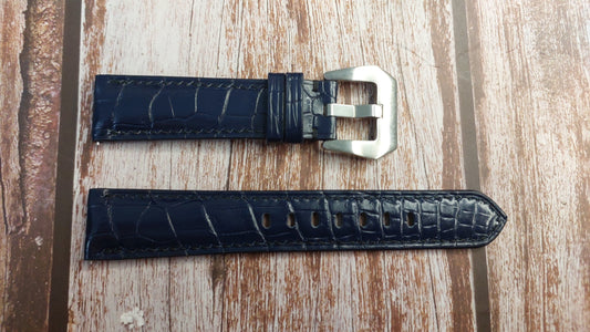 Dark Blue Full Grain Crocodile Leather Strap For Movado Signature Watch
