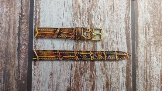Mixing Dye Full Grain Crocodile Leather Strap For 50's Vintage Disney Tinker Bell Watch