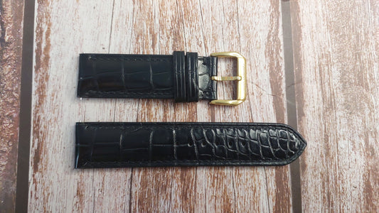 Black Full Grain Crocodile Leather Strap For Galaxy Watch 5 Pro