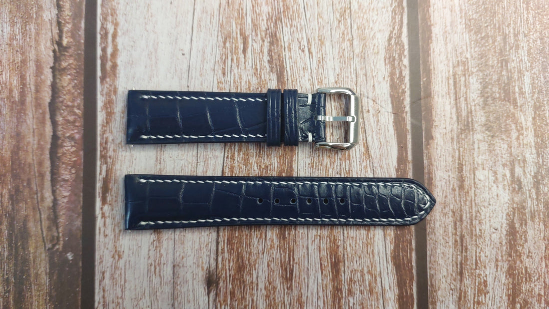 Dark Blue Full Grain Crocodile Leather Strap