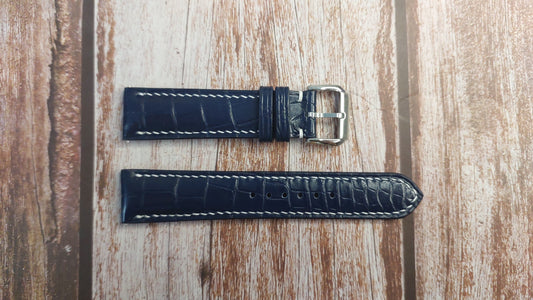 Dark Blue Full Grain Crocodile Leather Strap