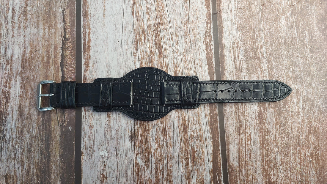 Black Full Grain Crocodile Leather Strap For Orient Bambino 38mm Watch