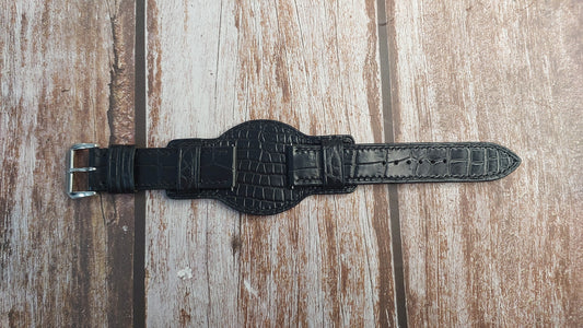 Black Full Grain Crocodile Leather Strap For Orient Bambino 38mm Watch