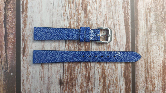 Blue Full Grain Stingray Leather Strap For Ladies Round Citizen 14mm mother of pearl and silver face Watch