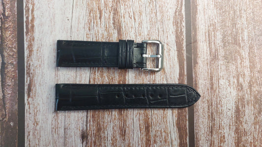 Black Full Grain Crocodile Leather Strap For Grand Seiko Watch