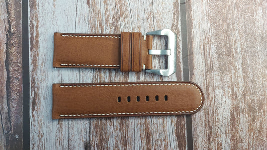Brown Italian Veg Tanned Minerva Leather Strap For Garmin Fenix 5X Watch