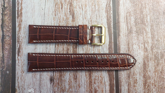 Reddish Brown Full Grain Crocodile Leather Strap For Rose Gold Breitling Datora Montbrillant Watch