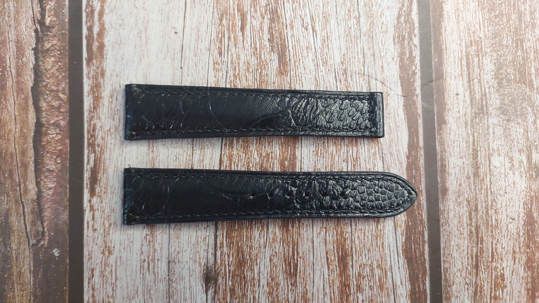 Black Full Grain Ostrich Leg Leather Strap For Omega Speedmaster FOIS Watch
