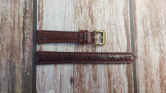 Reddish Brown Crocodile Custom Curved End Watch Strap For Baume-Mercier base 30 pulsations Watch