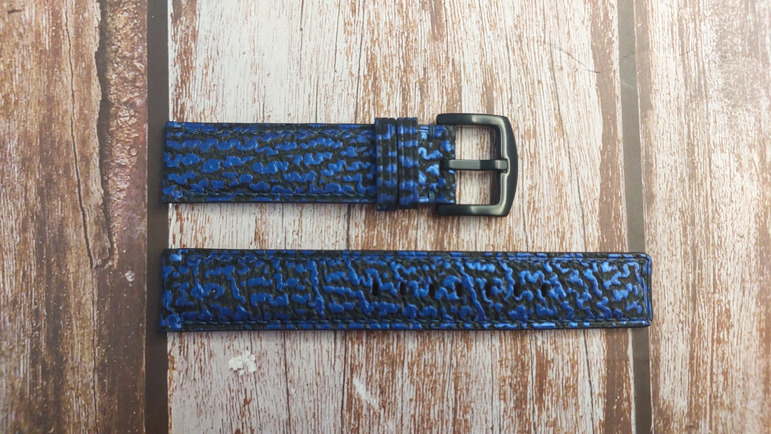 Blue Full Grain Shark Skin Leather Strap For Omega Seamaster Watch