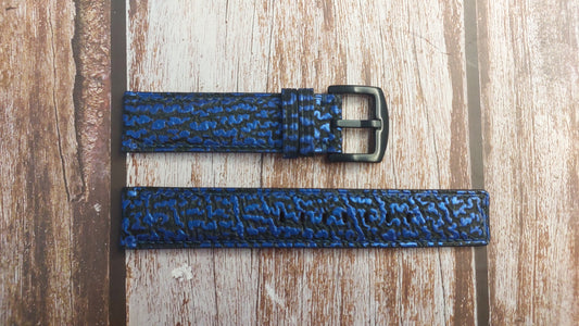 Blue Full Grain Shark Skin Leather Strap For Omega Seamaster Watch