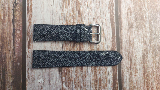 Black Full Grain Stingray Leather Strap