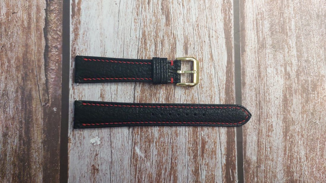 Black Full Grain Shark Skin Leather Strap For 1992 Krieger Lunar Chronometer Watch