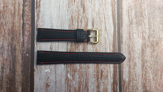 Black Full Grain Shark Skin Leather Strap For 1992 Krieger Lunar Chronometer Watch