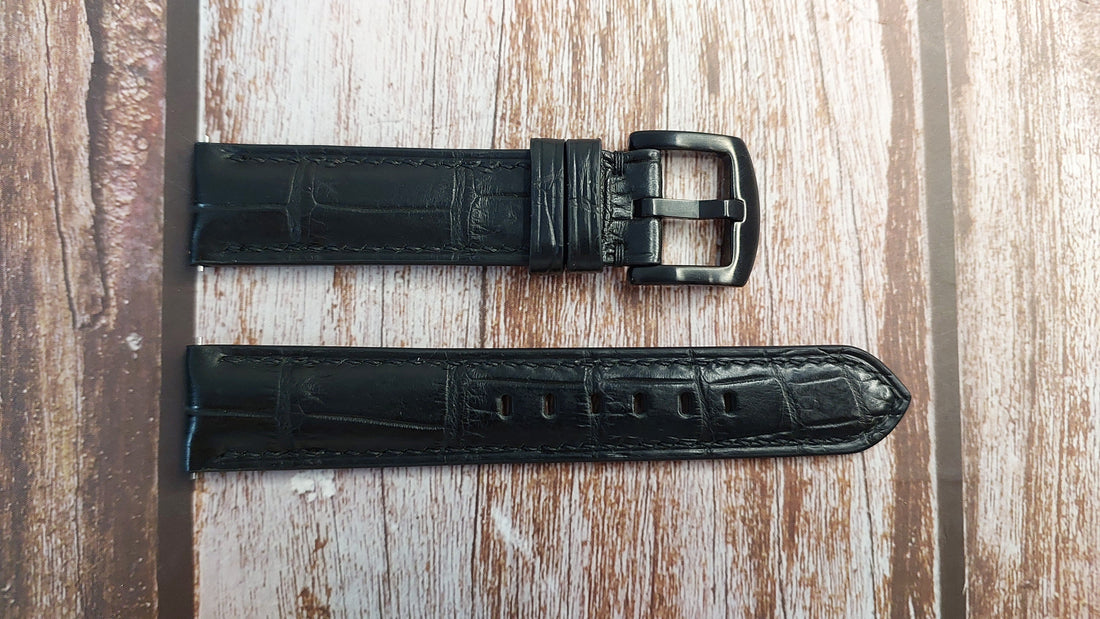 Black Crocodile Full Grain Leather Strap For Speedmaster ref number 326.30.40.50.01.001 Watch