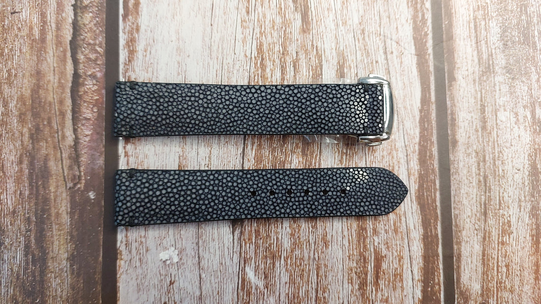 Black Full Grain Stingray Leather Strap For Dressy Sports Watch