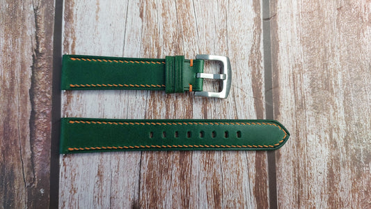 Green Italian Veg Tanned Buttero Leather Strap For Christopher Ward C63 Sealander Watch