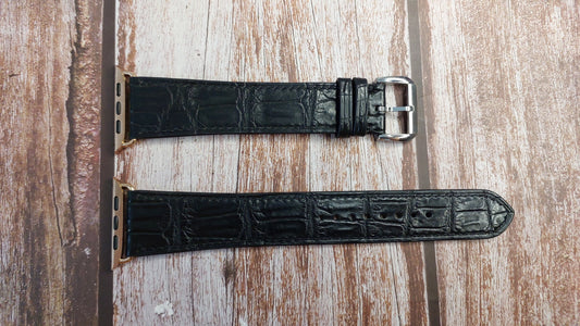 Black Full Grain Crocodile Leather Strap For Apple Watch Series 6 (44mm)