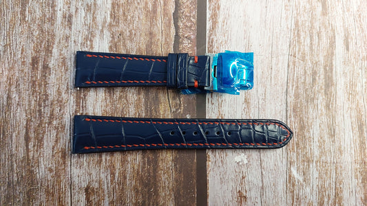 Dark Blue Full Grain Crocodile Leather Strap