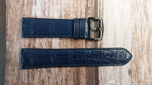 Dark Blue Full Grain Crocodile Leather Strap For Garmin Fenix 6X Pro Watch