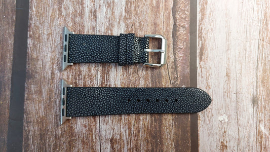 Black Full Grain Stingray Leather Strap For Apple Watch Series 6 (40mm)