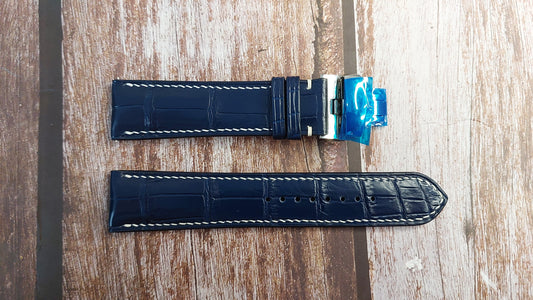 Dark Blue Full Grain Crocodile Leather Strap For Panerai Pam964 Watch