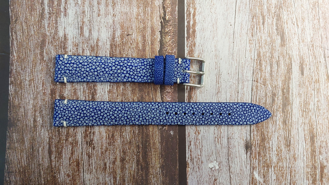 Blue Full Grain Stingray Leather Strap For 1975 Seiko 5 Automatic Watch